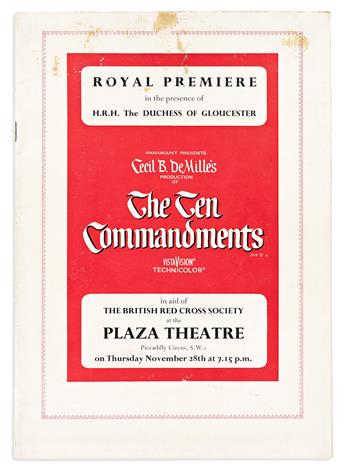 (ENTERTAINERS--TEN COMMANDMENTS, THE.) Program for London premiere of the film The Ten Commandments Signed by 5 of the principal actors